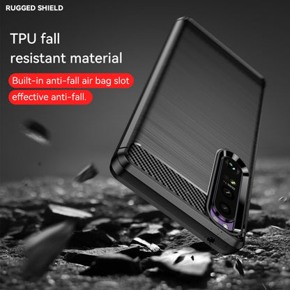 Black rugged TPU phone case with carbon-fiber texture, drop-protective design