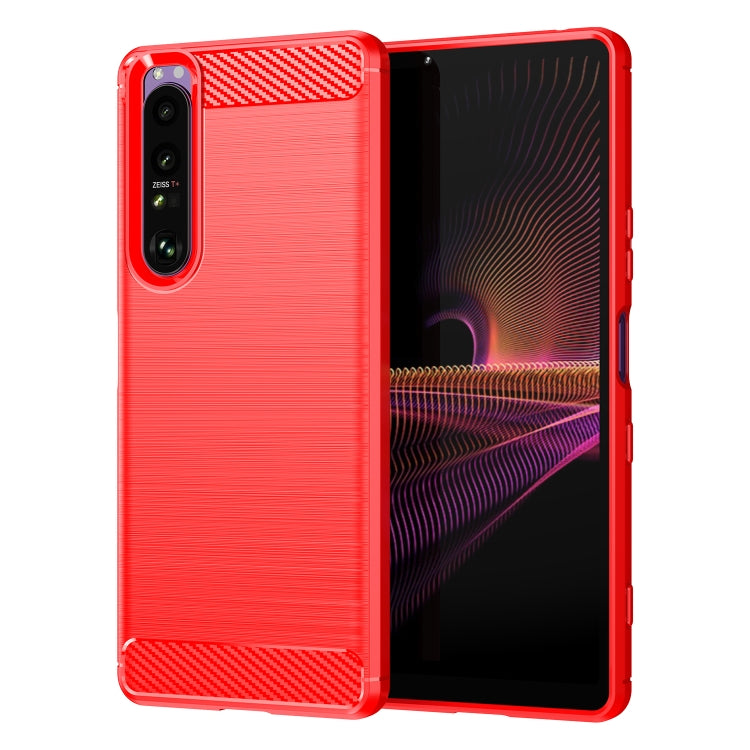 Red brushed TPU phone case with carbon-fiber top and bottom corner accents