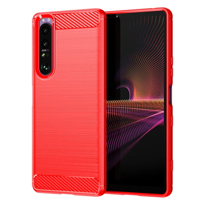 Red brushed TPU phone case with carbon-fiber top and bottom corner accents
