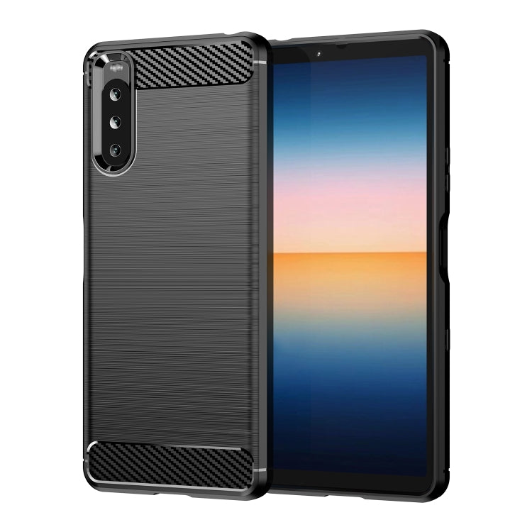 Black brushed TPU phone case with carbon-fiber top and bottom panels, full coverage