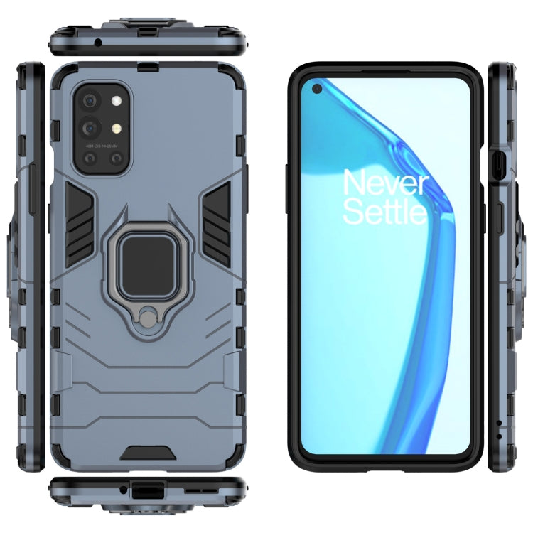 Rugged navy shockproof case with magnetic ring holder, front and back view