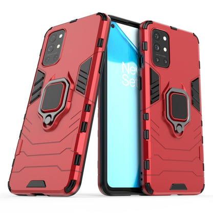 Rugged red shockproof phone case with magnetic ring holder, front and back view