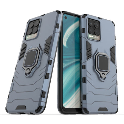 Rugged navy shockproof case with magnetic ring holder, front and back view