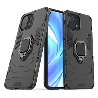 Shockproof protective phone case with magnetic ring holder, black