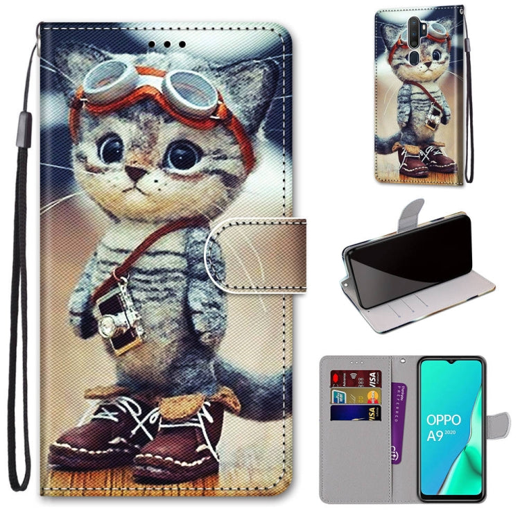 Cat-themed PU leather flip phone wallet case with card slots and detachable wrist strap