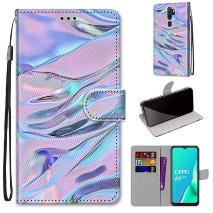 Blue and pink marbled PU leather wallet phone case with card slots and flip cover