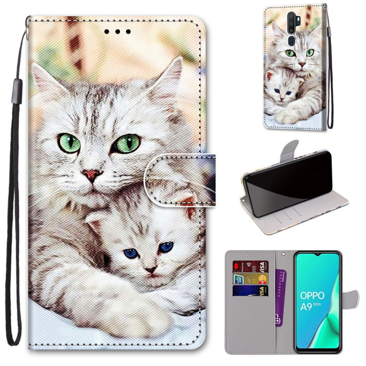Cat print PU leather wallet phone case with card slots, flip cover, lanyard.