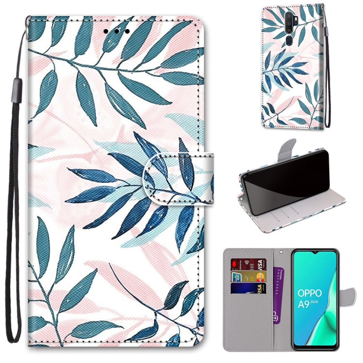 Leaf print PU leather wallet phone case with card slots, flip cover, lanyard.