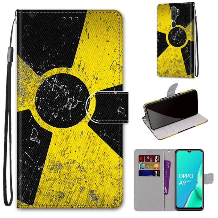 Yellow and black geometric PU leather wallet phone case with card slots, flip cover, lanyard.