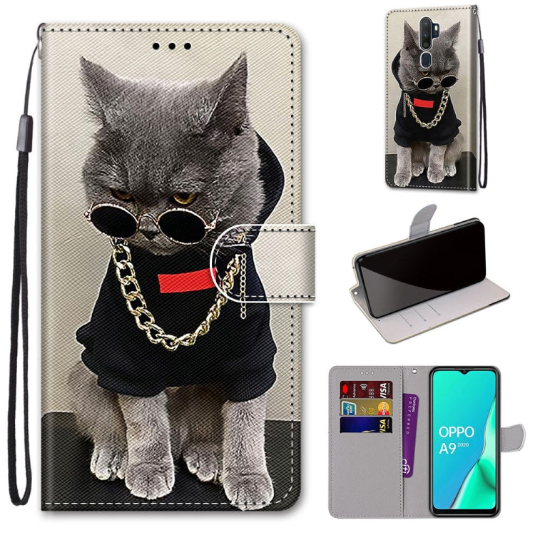 Cat with sunglasses PU leather wallet phone case with card slots, flip cover, lanyard.
