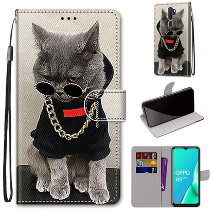 Cat with sunglasses PU leather wallet phone case with card slots, flip cover, lanyard.