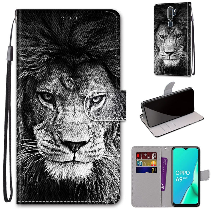 Black-and-white lion face PU leather wallet phone case with card slots, flip cover, lanyard.