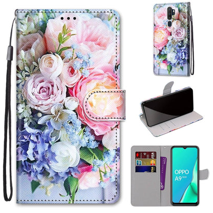 PU leather phone wallet case with lanyard, card slots, floral rose bouquet print