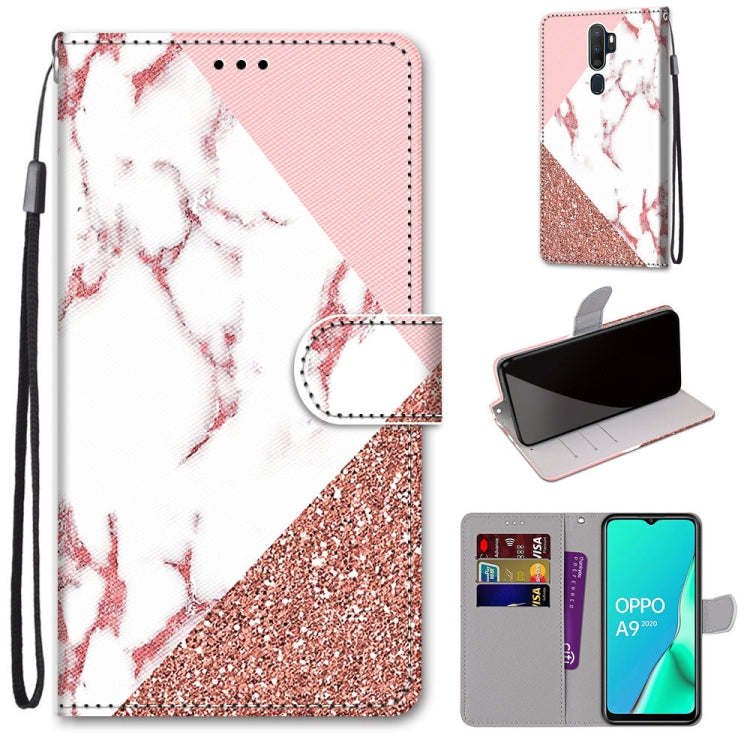 PU leather phone wallet case with lanyard, card slots, pink rose glitter abstract print