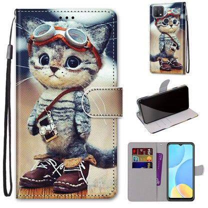 PU leather phone wallet case with lanyard, card slots, cute animal astronaut print