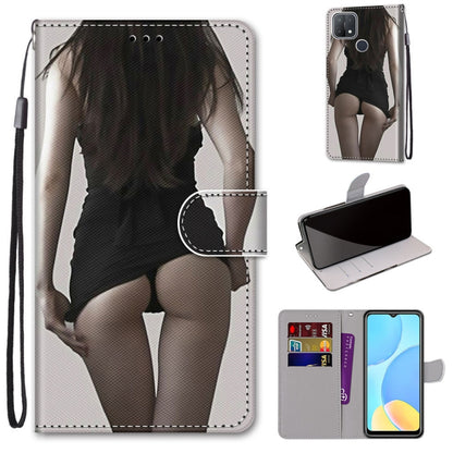 PU leather phone wallet case with lanyard, card slots, monochrome silhouette print