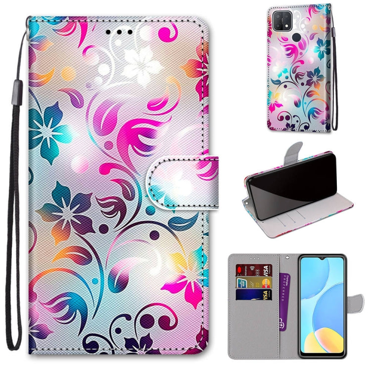 PU leather phone case wallet with card slots and lanyard, colorful floral swirl pattern