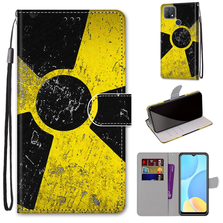 PU leather phone case wallet with card slots and lanyard, black and yellow abstract design