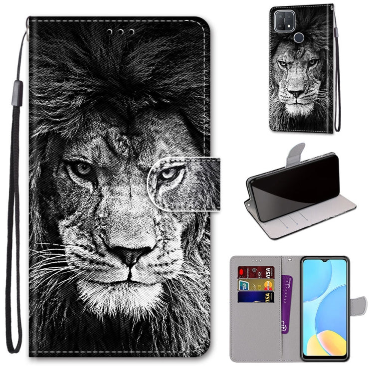 PU leather phone case wallet with card slots and lanyard, black and white lion face