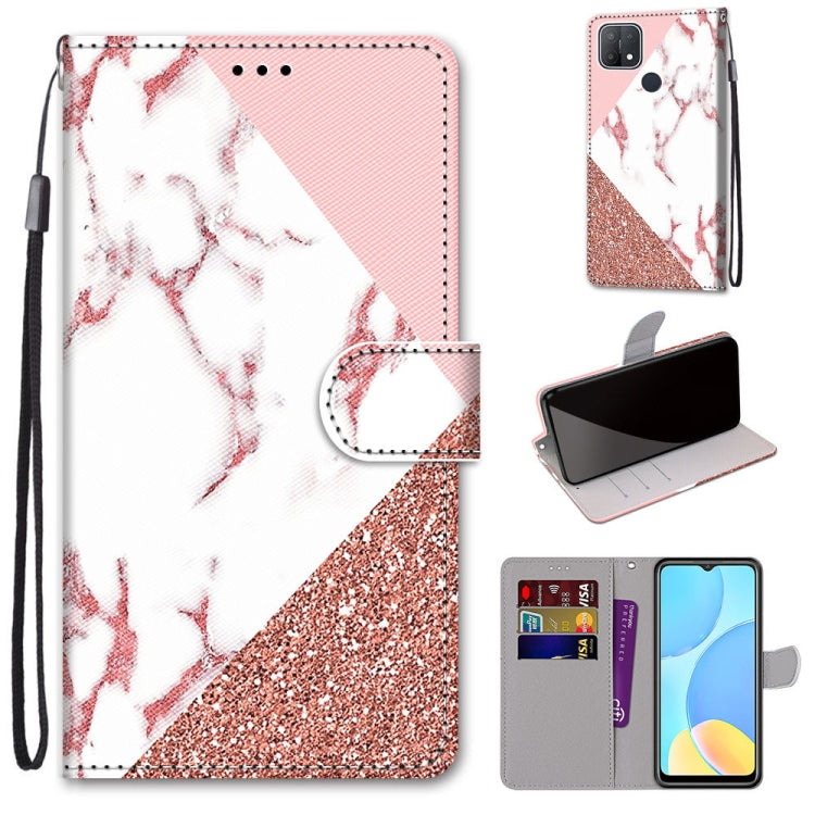 Phone wallet case with flip cover and card slots, white pink red glitter marble print