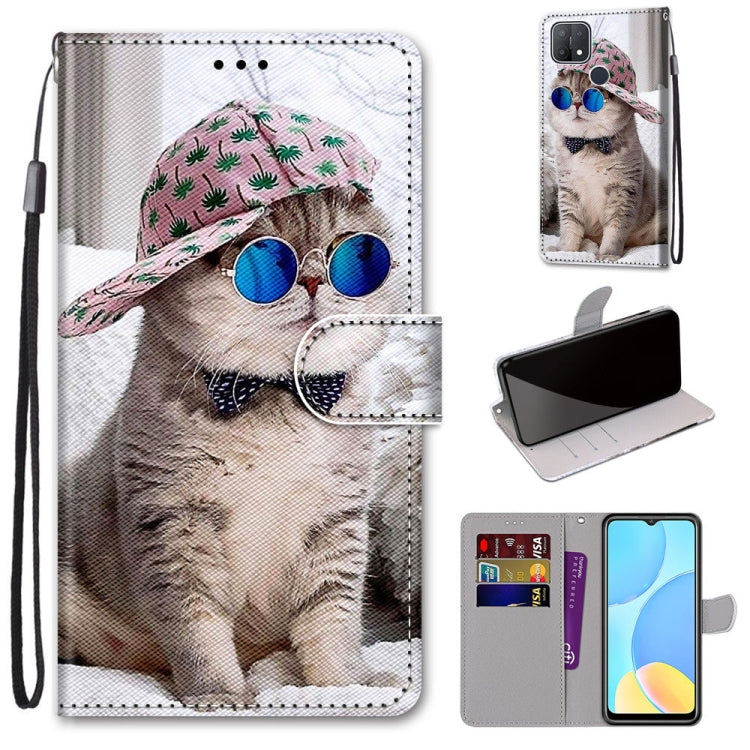 Phone wallet case with flip cover and card slots, dog portrait with sunglasses print, lanyard