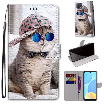 Phone wallet case with flip cover and card slots, dog portrait with sunglasses print, lanyard