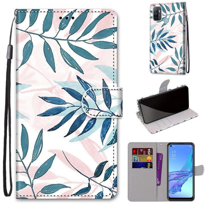 Leaf print PU leather wallet phone case with holder, wrist strap, and card slots