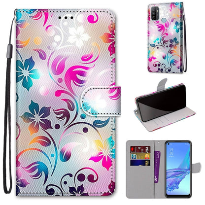 Colorful floral swirl PU leather wallet phone case with holder, wrist strap, card slots