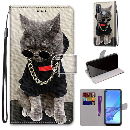 Gray cat portrait PU leather wallet phone case with holder, wrist strap, card slots