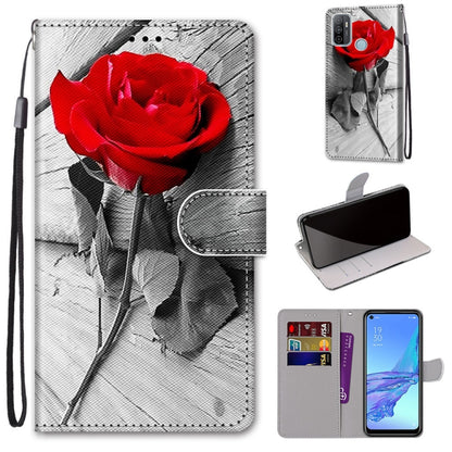 Red rose on monochrome PU leather wallet phone case with holder, wrist strap, card slots
