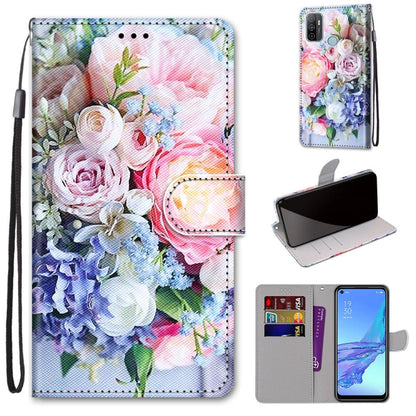 Floral roses PU leather phone wallet case with card slots and wrist strap