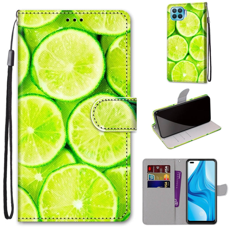 Green lime slice PU leather phone wallet case with card slots and wrist strap