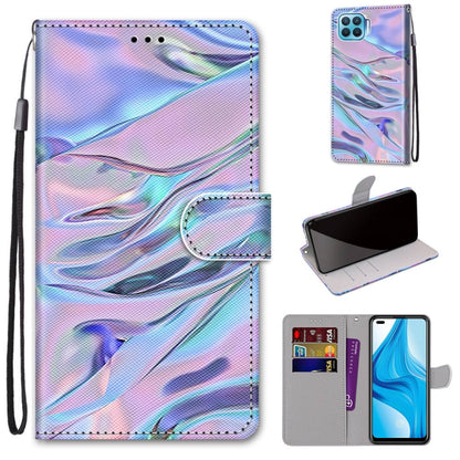 Blue and purple marbled PU leather phone wallet case with card slots and wrist strap