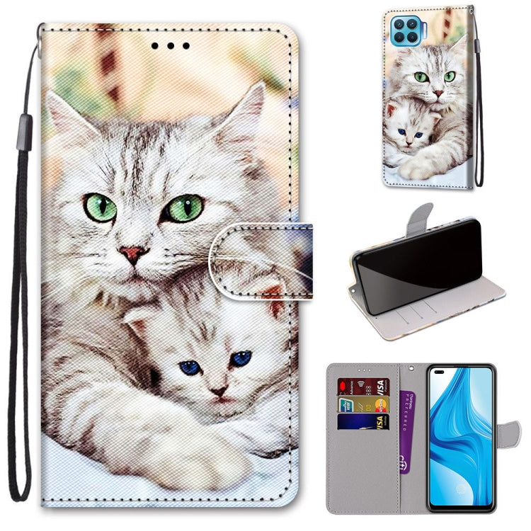 Phone wallet case with card slots and strap, white cat illustration, fold cover
