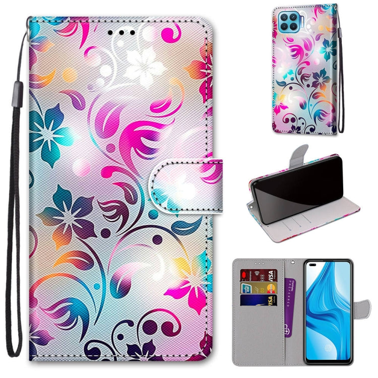 Phone wallet case with card slots and strap, colorful floral swirl design, fold cover