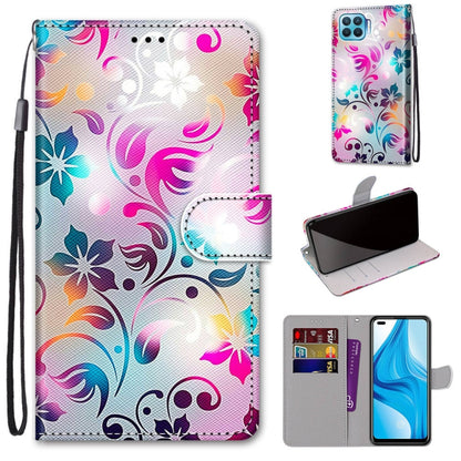Phone wallet case with card slots and strap, colorful floral swirl design, fold cover