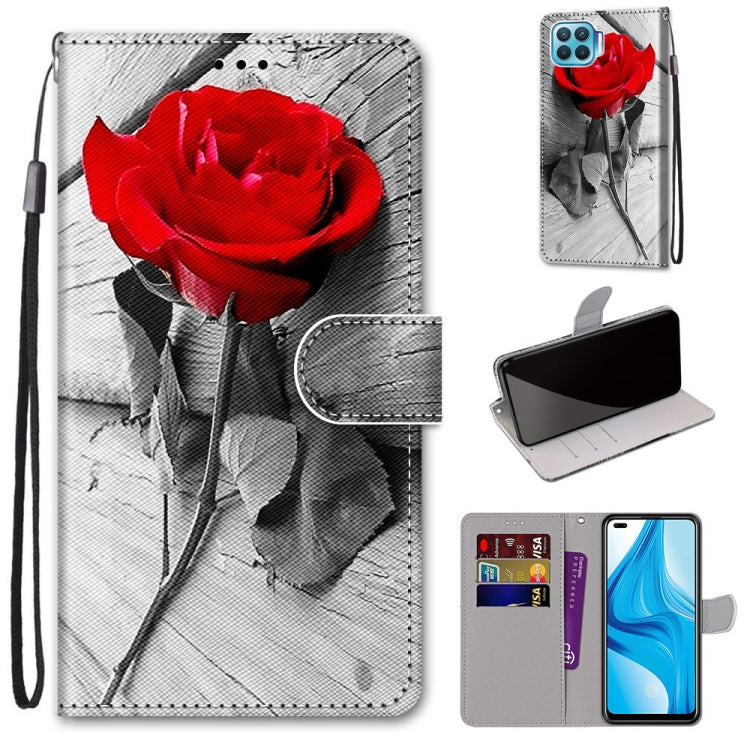 Phone wallet case with card slots and strap, red rose photo print, fold cover