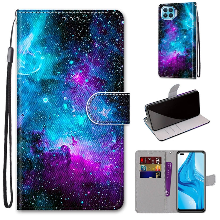 Galaxy blue and purple PU leather phone wallet case with card slots and flip cover