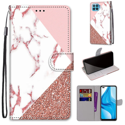 White and pink marble-style PU leather phone wallet case with card slots and flip cover