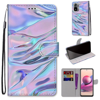 Flip phone wallet case with wrist strap, iridescent marbled PU leather and card holder