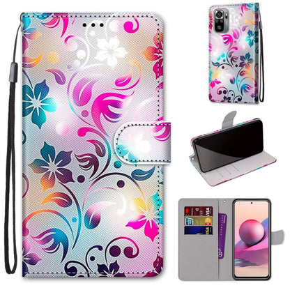 PU leather phone wallet case with card slots and lanyard, colorful floral swirls and flip.