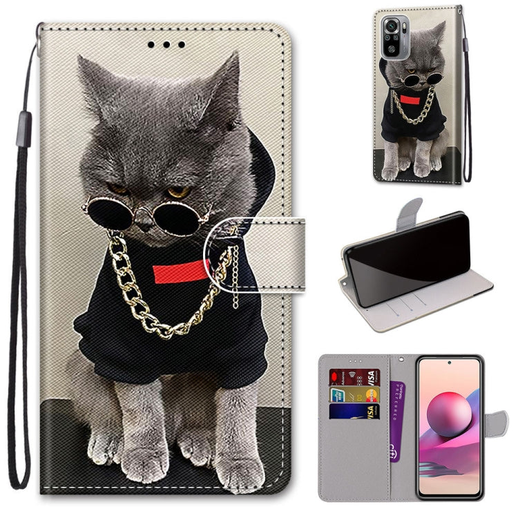 PU leather phone wallet case with card slots and lanyard, grayscale cat portrait and flip.