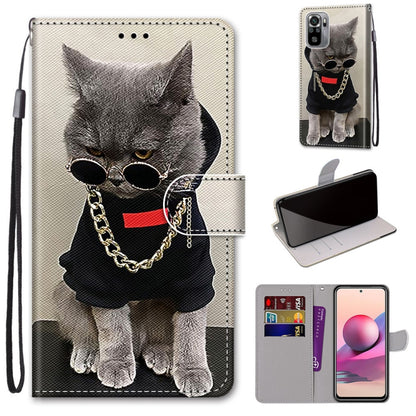 PU leather phone wallet case with card slots and lanyard, grayscale cat portrait and flip.