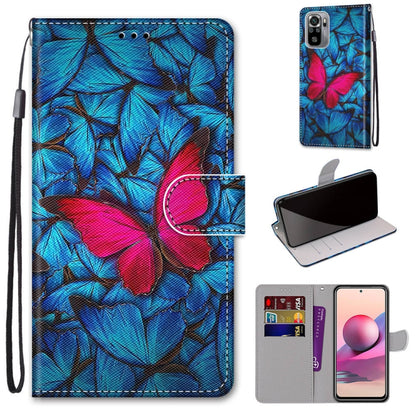 PU leather phone wallet case with card slots and lanyard, blue floral leaf pattern and flip.