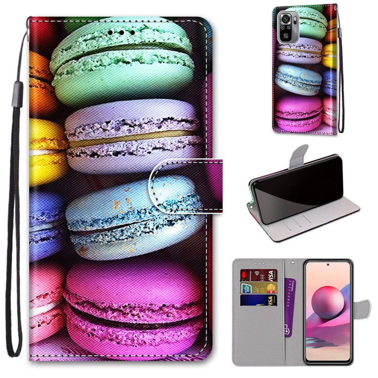 Colorful macarons PU leather flip phone wallet case with card slots and lanyard