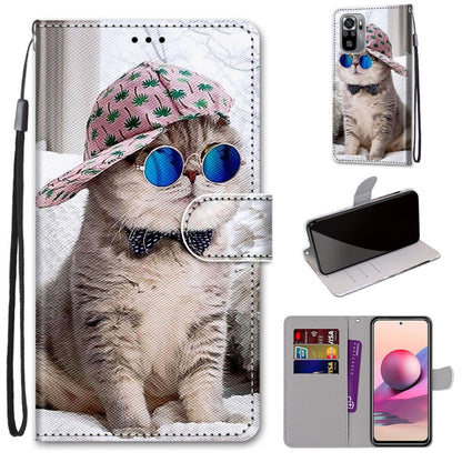 PU leather flip phone wallet case with cat wearing sunglasses, card slots, and lanyard