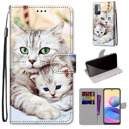 Phone wallet case with PU leather flip cover, wrist strap, and cat print; card slots included.