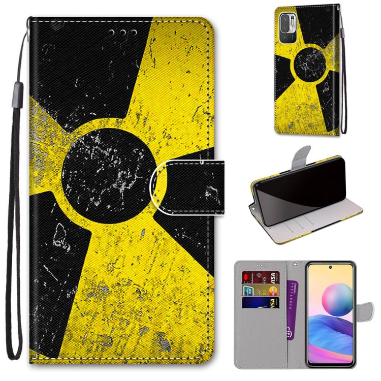 Phone wallet case with PU leather flip cover, wrist strap, and yellow black abstract design; card slots.
