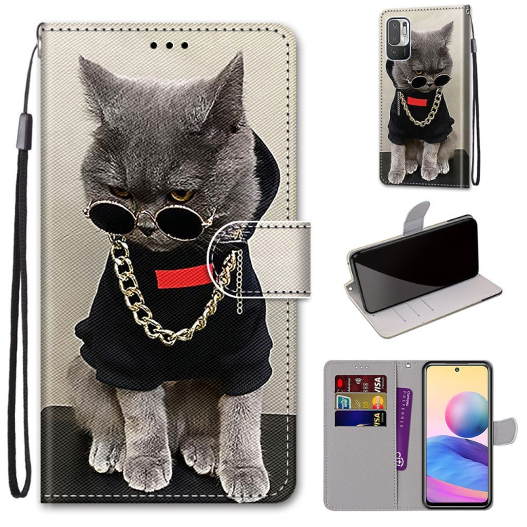 Phone wallet case with PU leather flip cover, wrist strap, and gray cat portrait; card slots included.