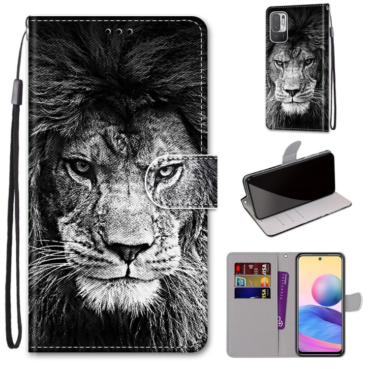 Phone wallet case with PU leather flip cover, wrist strap, and black-and-white lion face; card slots.